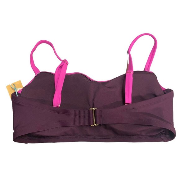 Kona Sol Bandeau Bikini Top Size D/DD Color Block Burgundy AG905D Removable Cups - Picture 4 of 5